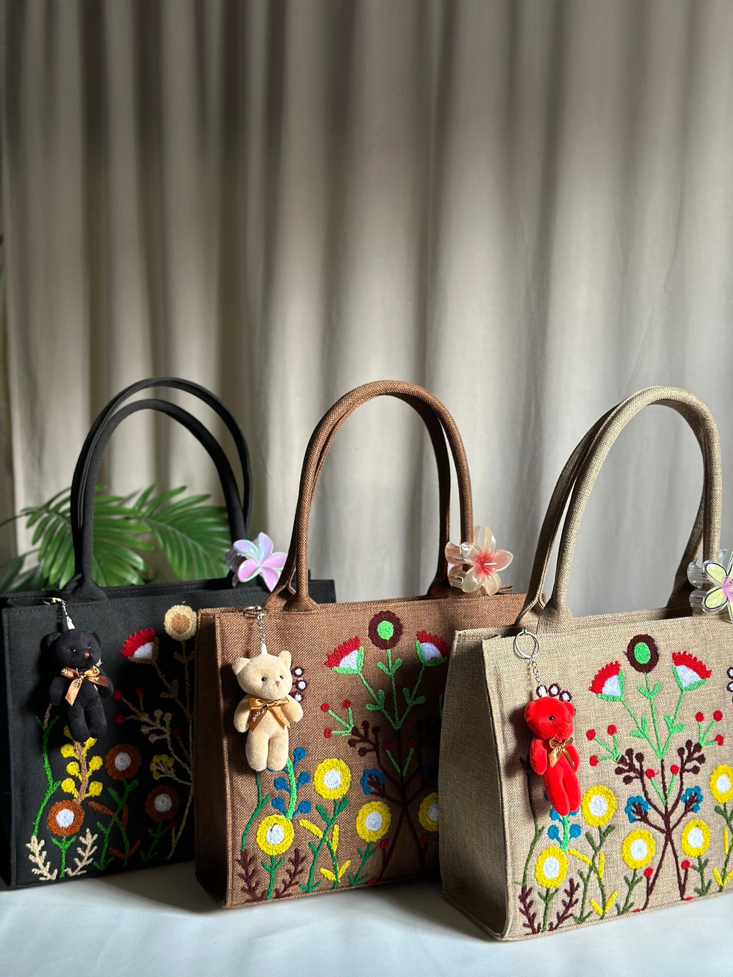Handmade Embroidered Jute Tote Blushwood - Black