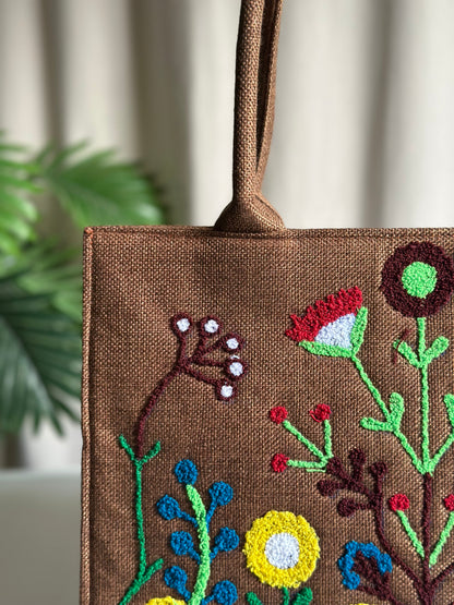 Handmade Embroidered Jute Tote Blushwood - Brown