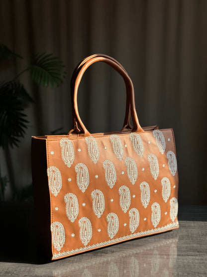 Fineur Embroidery Tote Bag Daily Carry - Mustard