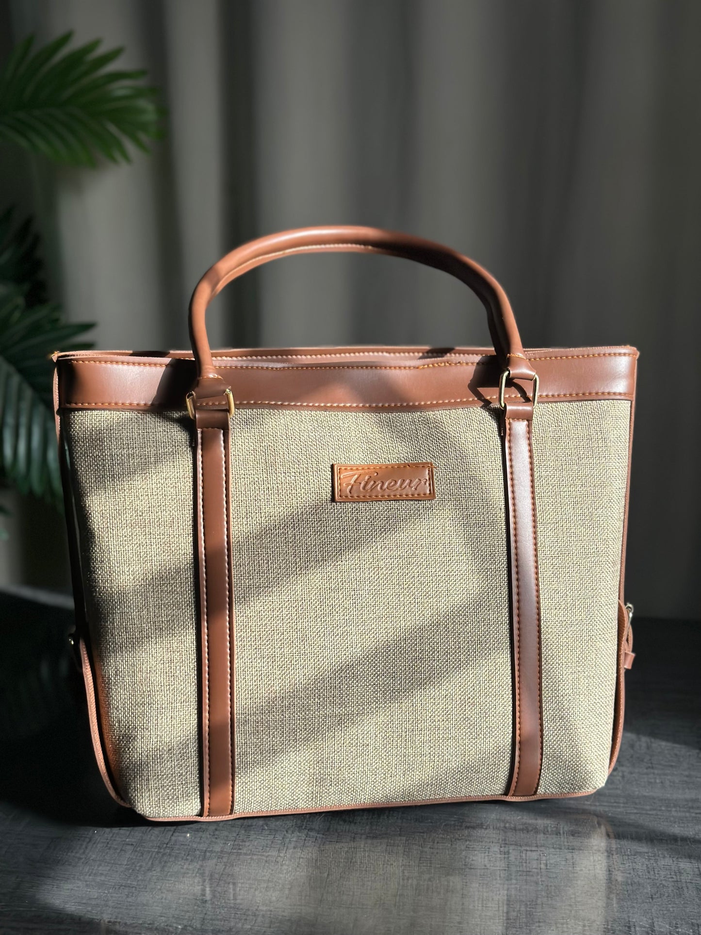 Fineur Strap Jute Tote - Tan Brown