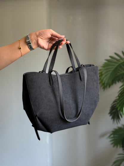Luxora Suede Tote Bag - Black