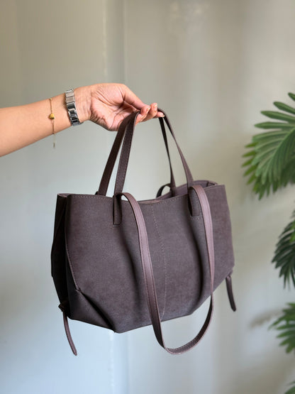 Luxora Suede Tote Bag - Coffee Brown