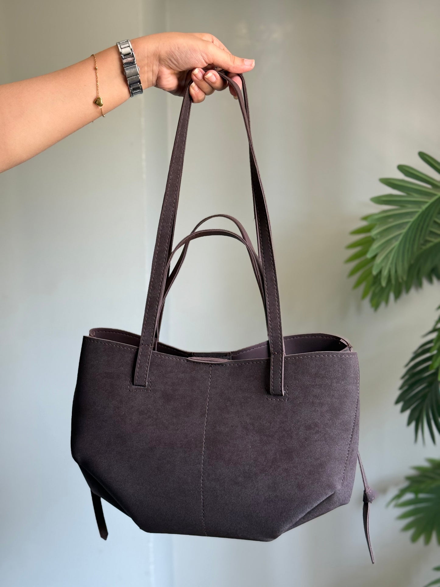 Luxora Suede Tote Bag - Coffee Brown
