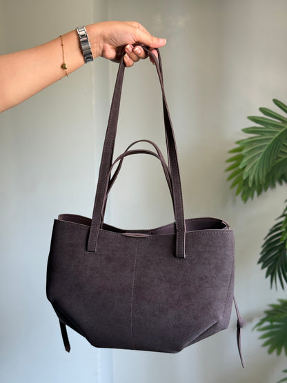 Luxora Suede Tote Bag - Coffee Brown