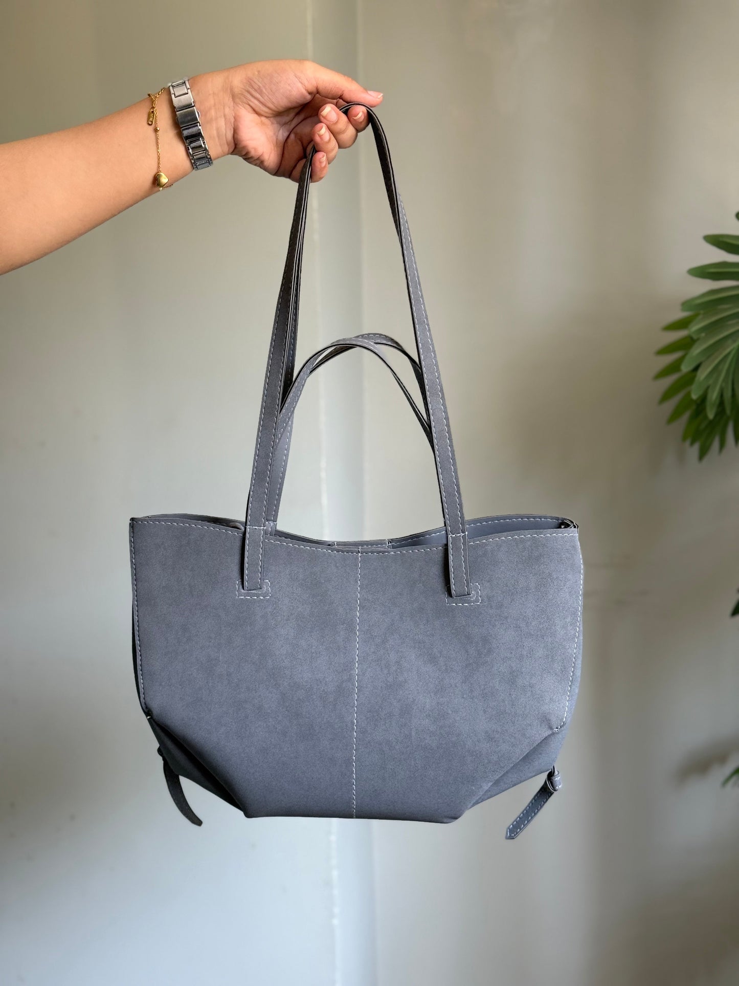 Luxora Suede Tote Bag - Grey
